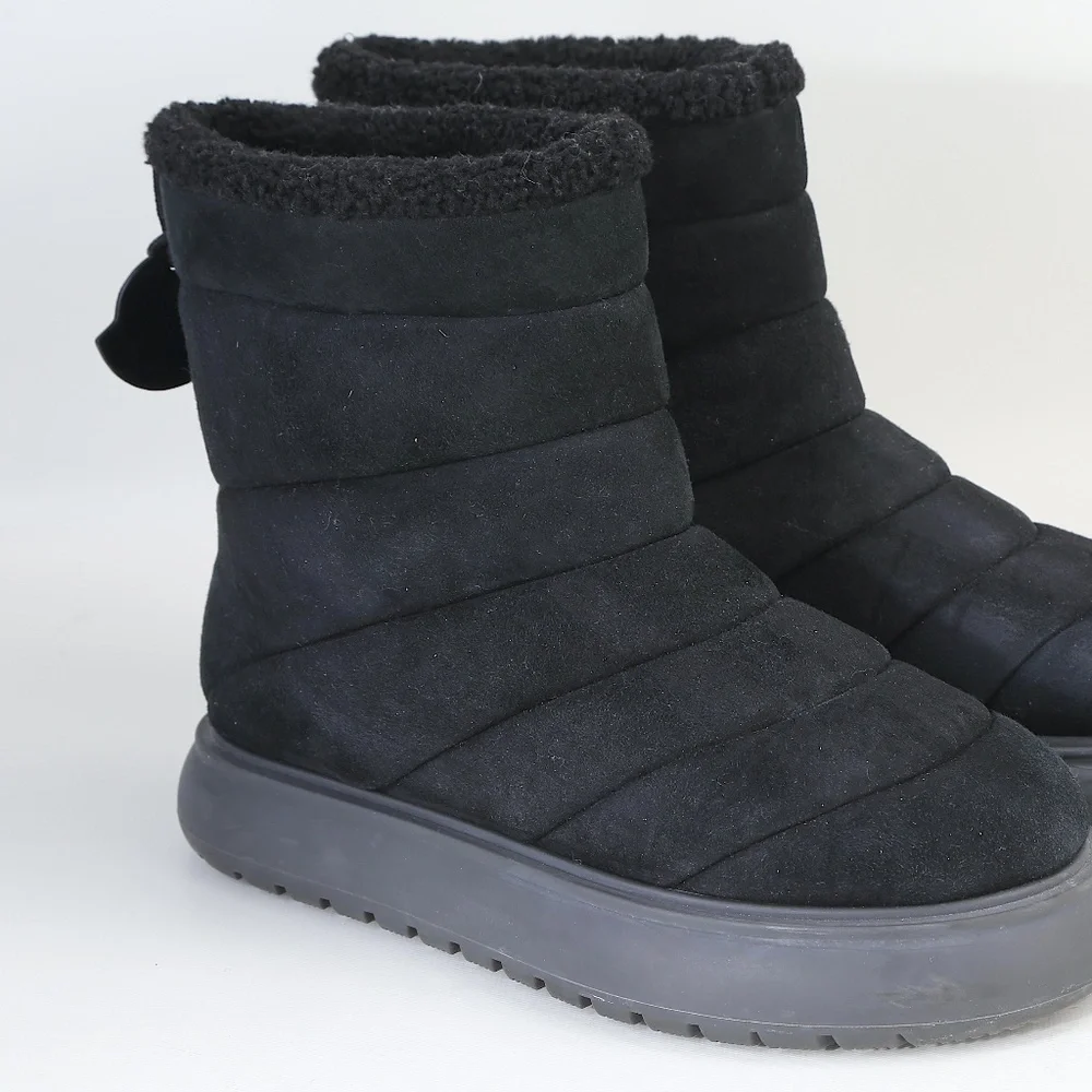 Moncler Hermosa Shearling Suede Quilted Ankle Boots Black 38.5 Woman's - Picture 2 of 16